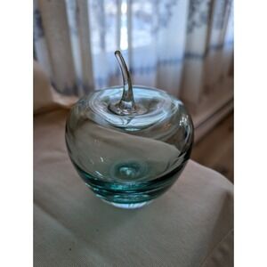 Blenko Glass Clear Green Apple MCM Paperweight